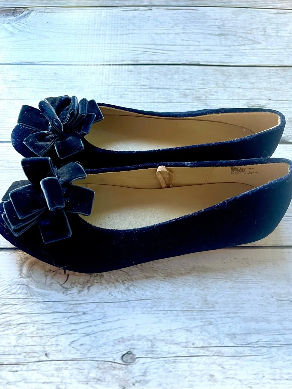Janie & Jack Girls’ Navy Velvet Bow Pointed Toe Flats